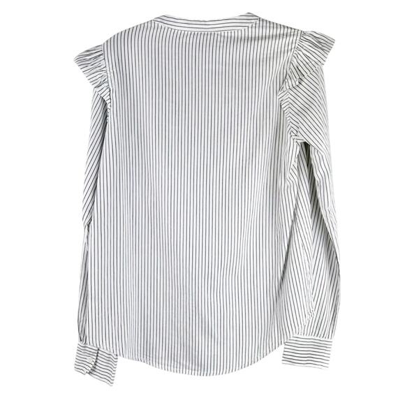 Paige Jenelle Collarless Ruffle Stripe Button Up Shirt Small Corpcore Neutral - Picture 7 of 7